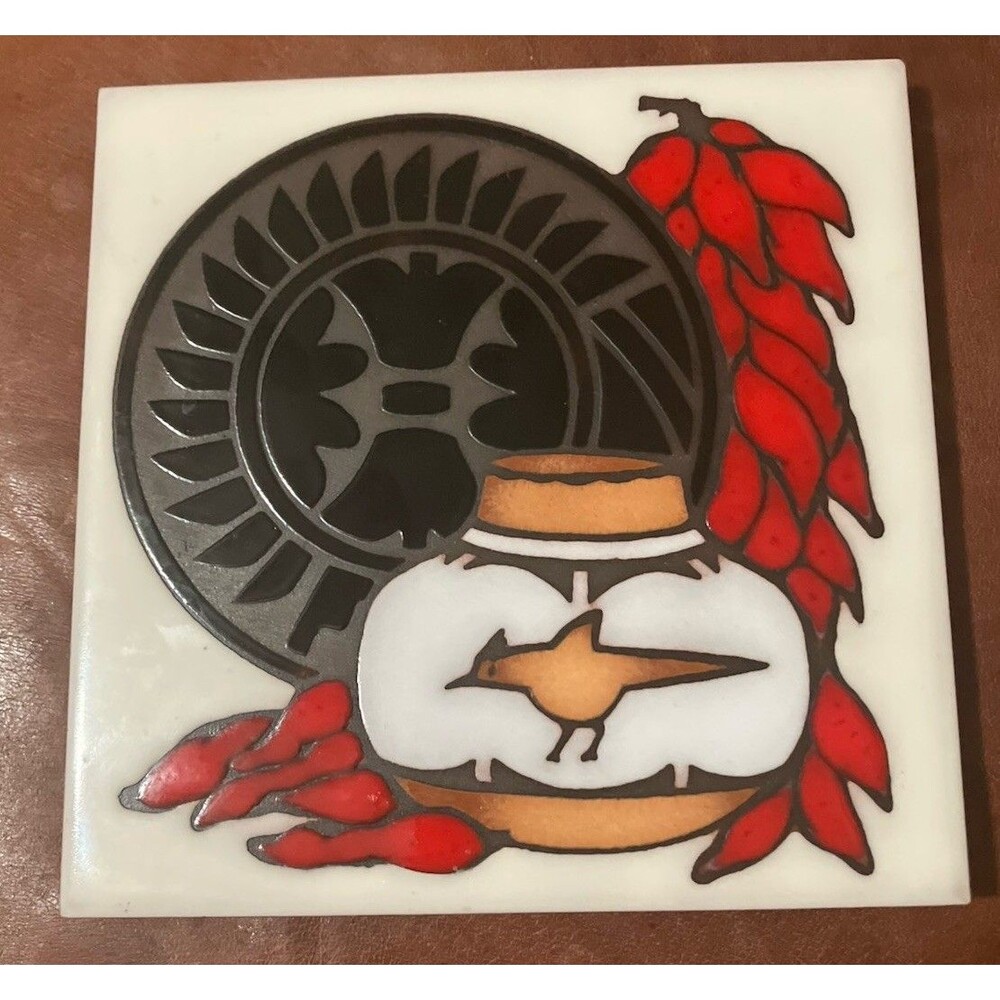VNTG Masterworks Tile Native American Indian Chili Southwest Art Pottery Trivet